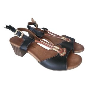 La Pinta Black Brown Leather Sandals Size 38 (US 7.5–8) Slingback Heels